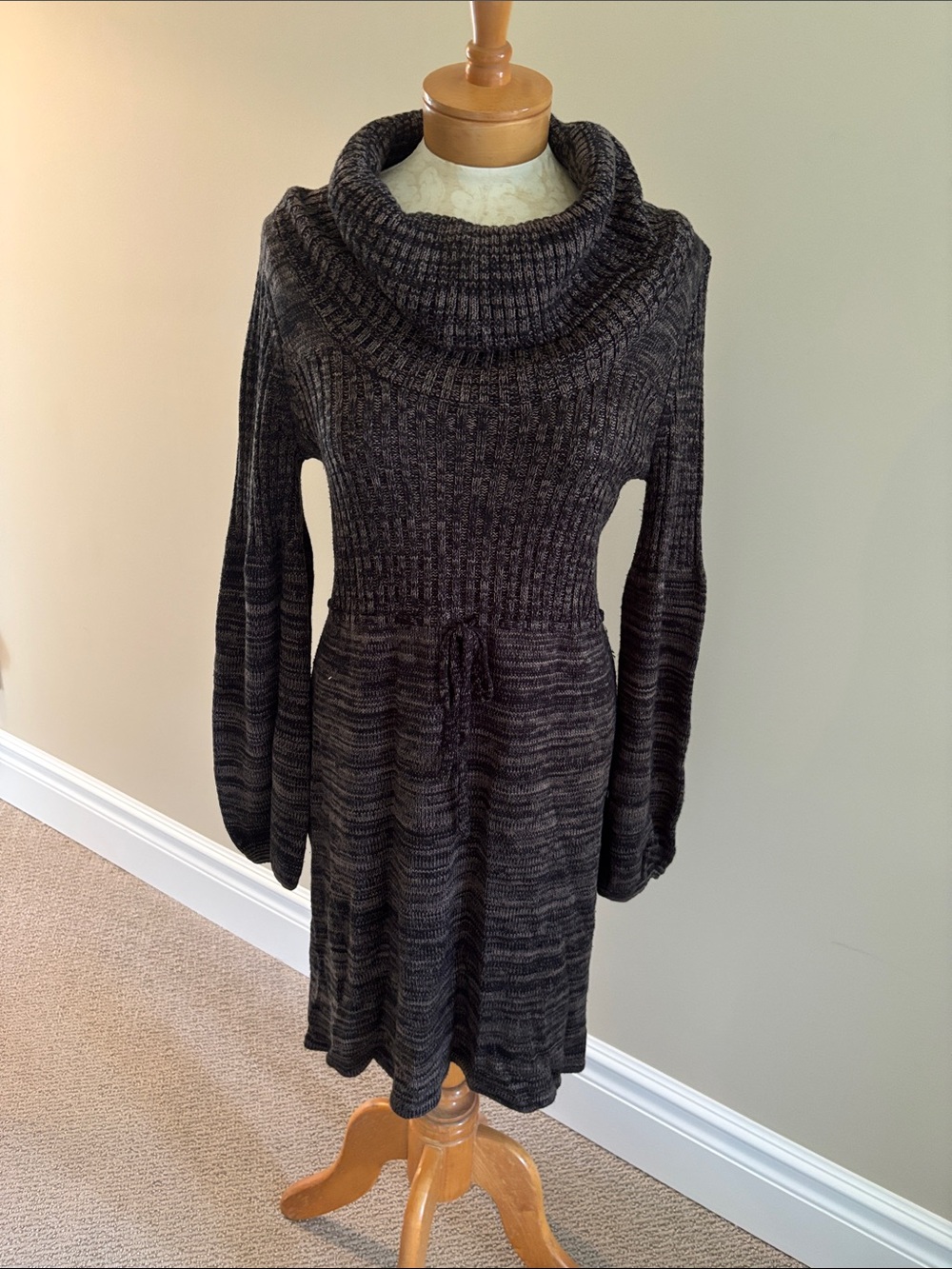 Calvin Klein Dark Charcoal Ribbed Cowl Neck Sweater Dress